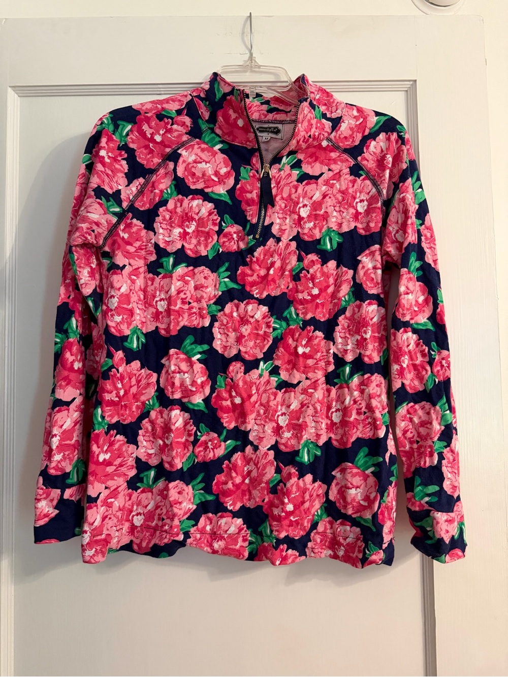 Mud Pie Navy Pullover with Pink Floral Print